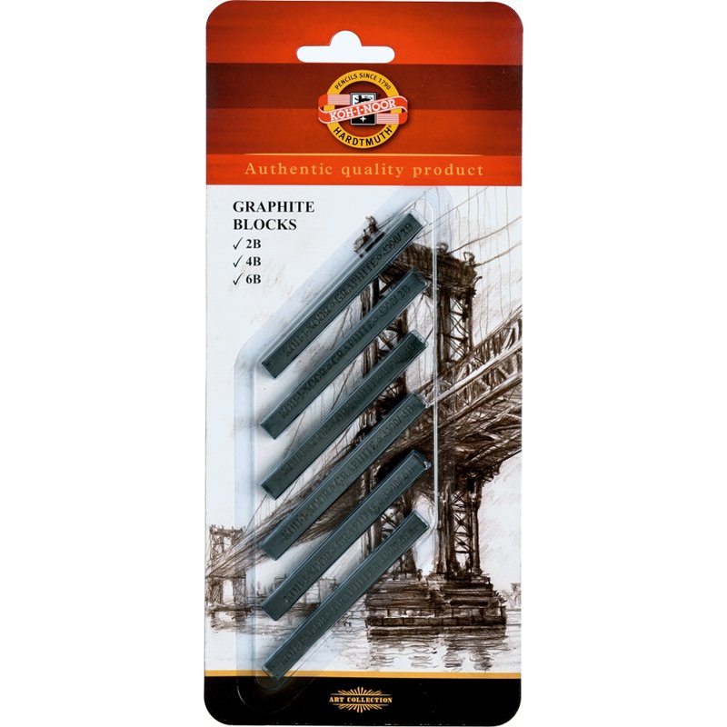 graphitbloecke-7-x-7-x70-gradation-2b-4b-6b-6-stueck-im-blister KOH I NOOR Graphit Block 7 x 7 x 70 mm - 6 Stk Blister